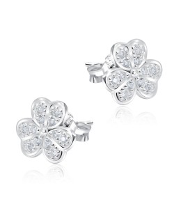 Leaf Clovers With CZ Stone Silver Ear Stud STS-5149